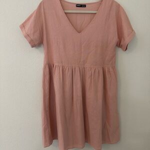 SHEIN Pink Cuffed Sleeve V-Neck Sundress